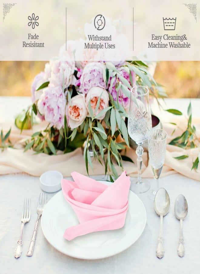 PLOYMONO Pink Heavy Duty Cloth Napkins - 17 x 17 Inch Solid Washable Polyester Dinner Napkins - Set of 8 Napkins with Hemmed Edges - Great for Weddings, Parties, Spring, Mother's Day - Image 2